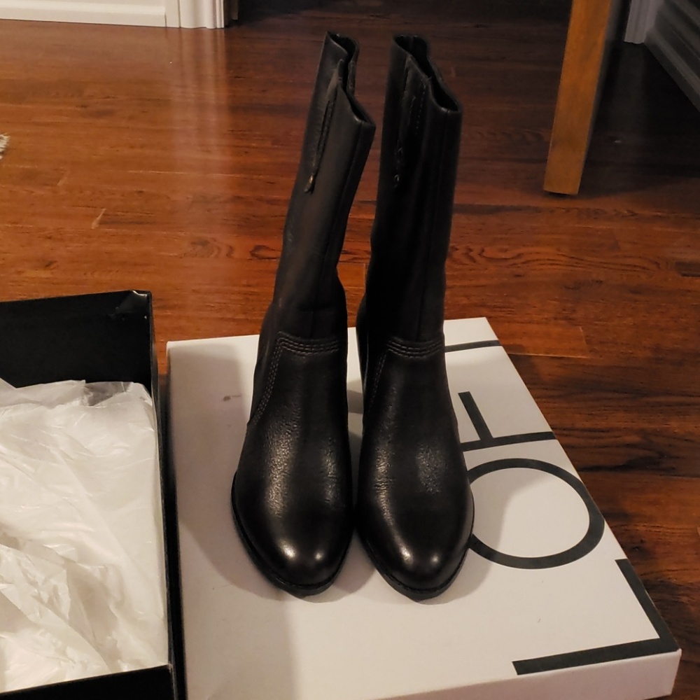 Brown leather boots